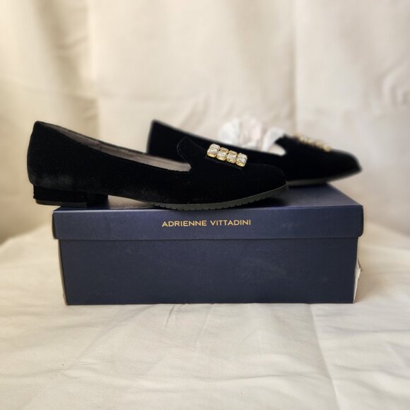 Adrienne Vittadini Black Velvet Crystal Buckle Flats Victorian Glam | 2YK size 9 - Picture 5 of 16